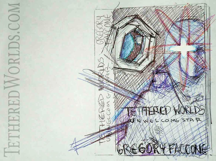 I consulted with one of my test readers. We examined covers to see what caught the eye. It led to my inclusion of a close shot of the protagonist. This was the sketch I sent my artist.